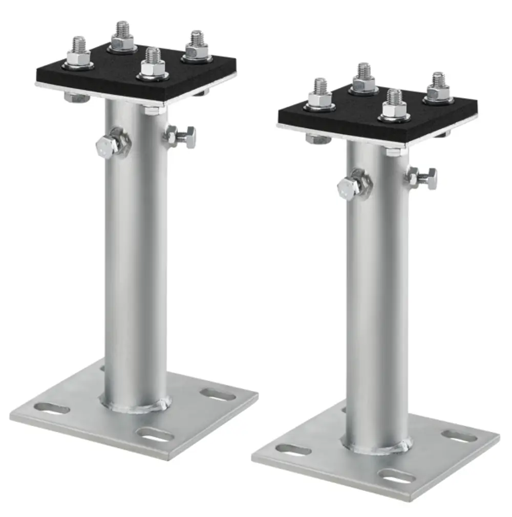 Oventrop Standkonsole aus Metall mit vier Schraubverbindungen auf einer quadratischen Basis. Die Konsole ist für eine stabile Montage konzipiert.